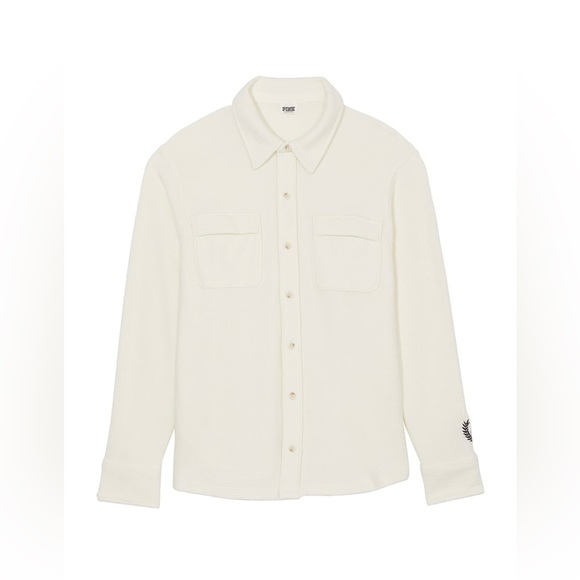 Victoria's Secret PINK Reverse Fleece Shacket Shirt Jacket in Creamer XL - Picture 9 of 10